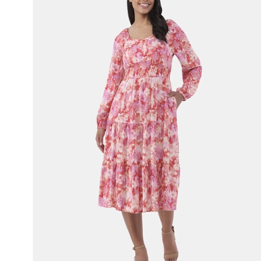 Time & Tru Floral Pink Long Sleeve Dress Sz XXL
